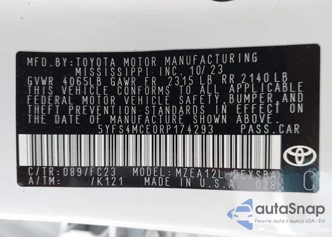 2024 Toyota Corolla Se from USA, damaged, VIN 5YFS4MCE0RP174293